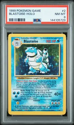 1999 POKEMON BASE SET UNLIMITED #2 BLASTOISE-HOLO PSA 8 - Image 1