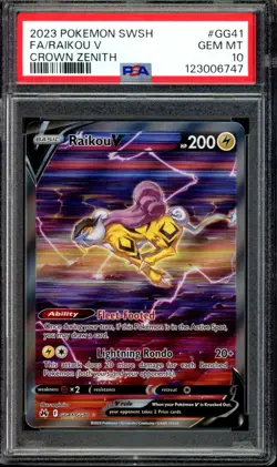 PSA 10 Raikou V GG41/GG70 Alt Art Crown Zenith 2023 Pokemon - Image 1