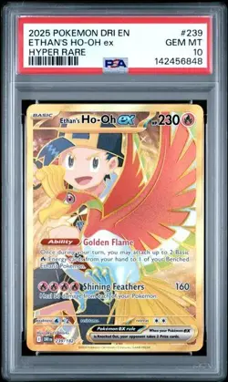 2025 POKEMON DESTINED RIVALS #239 ETHAN'S HO-OH ex Gold HYPER RARE PSA 10 Gem - Image 1
