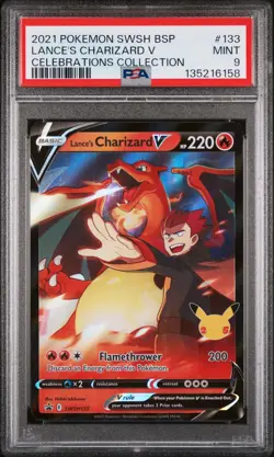 2021 POKEMON SWSH BLACK STAR PROMO CELEBRATIONS COLL LANCE'S CHARIZARD V PSA 9 - Image 1
