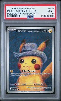 2023 POKEMON SVP POKEMON X VAN GOGH PROMO #085 PIKACHU WITH GREY FELT HAT PSA 9 - Image 1