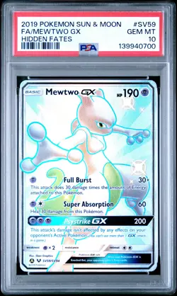 2019 POKEMON SUN & MOON HIDDEN FATES #SV59 FULL ART/MEWTWO GX PSA 10 - Image 1