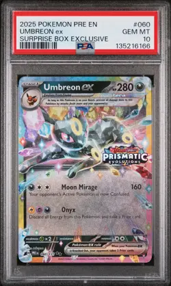 2025 POKEMON PRE SURPRISE BOX EXCLUSIVE#060 UMBREON EX PSA 10 - Image 1