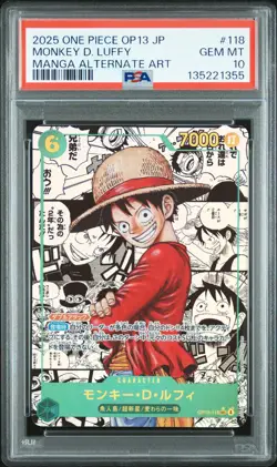 2025 ONE PIECE JAPANESE MANGA ALTERNATE ART OP13-118 MONKEY D. LUFFY PSA 10 - Image 1