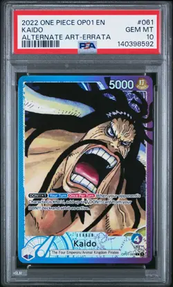 2022 ONE PIECE OP01-ROMANCE DAWN ALTERNATE ART-ERRATA #061 KAIDO PSA 10 - Image 1