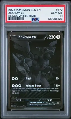 2025 POKEMON BLK EN-BLACK BOLT BLACK WHITE RARE #172 ZEKROM EX PSA 10 - Image 1