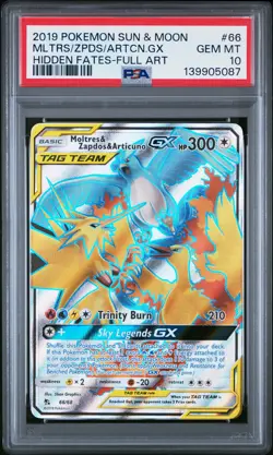 2019 POKEMON SUN & MOON HIDDEN FATES FA/MOLTRES & ZAPDOS & ARTICUNO GX PSA 10 - Image 1