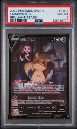2022 POKEMON SWORD & SHIELD BRILLIANT STARS #TG16 FULL ART/MIMIKYU V PSA 8 - Image 1