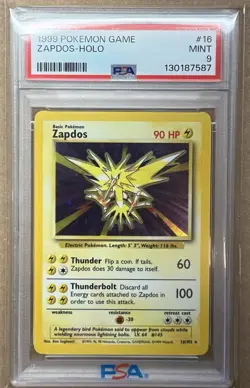 1999 POKEMON BASE SET #16 ZAPDOS-HOLO PSA 9 - Image 1