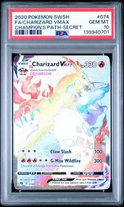 2020 POKEMON SWORD & SHIELD CHAMP'S PATH SECRET FULL ART/CHARIZARD VMAX PSA 10 - Image 1