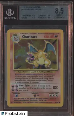1999 Pokemon Base Unlimited #4 Charizard Holo R BGS 8.5 NM-MT+ - Image 1