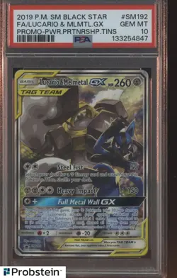 2019 Pokemon SM Black Star Promo SM192 Lucario & Melmetal Gx FA PSA 10 - Image 1