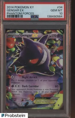 2014 Pokemon XY Phantom Forces #34 Gengar Ex PSA 10 GEM MINT - Image 1