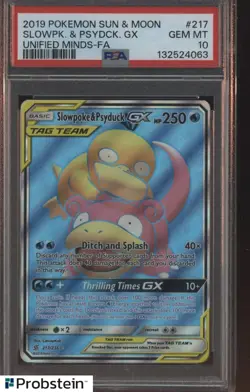 2019 Pokemon Unified Minds #217 Slowpoke & Psyduck Gx FA PSA 10 GEM MINT - Image 1
