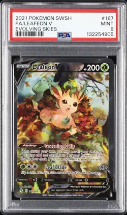 2021 POKEMON SWORD & SHIELD EVOLVING SKIES #167 FULL ART/LEAFEON V PSA 9 - Image 1