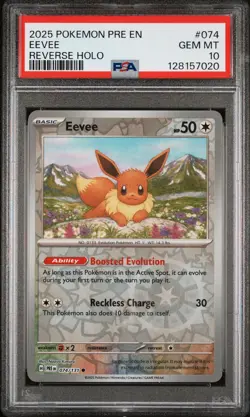 2025 POKEMON PRE EN-PRISMATIC EVOLUTIONS REVERSE HOLO #074 EEVEE PSA 10 - Image 1