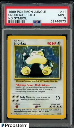 1999 Pokemon Jungle #11 Snorlax Holo No Symbol Error PSA 9 MINT - Image 1