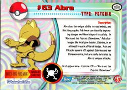 #63 Abra - 1999 Topps Pokemon TV Series - Image 2