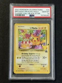 2021 Pokemon BIRTHDAY PIKACHU #24 Celebrations Classic HOLO PSA 10 GEM MINT - Image 1