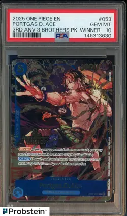 2025 One Piece EN 3rd Anniversary 3 Brothers Pack Winner Portgas D. Ace PSA 10 - Image 1