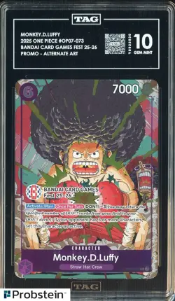 2025 One Piece OP07 Bandai Card Games Fest Promo Alt Art Monkey D. Luffy TAG 10 - Image 1