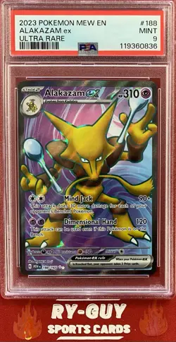 2023 POKEMON MEW EN ULTRA RARE ALAKAZAM EX #188 PSA 9 - Image 1