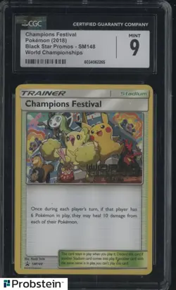 2018 Pokemon Black Star SM148 Champions Festival World Champions CGC 9 MINT - Image 1
