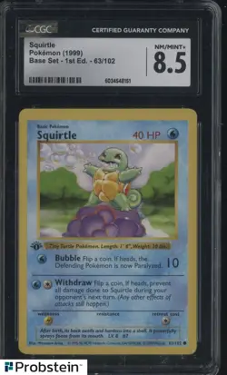 1999 Pokemon Base Set 1st Edition 63/102 Squirtle CGC 8.5 NM-MT+ - Image 1