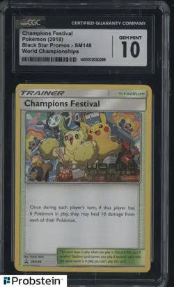 2018 Pokemon Black Star SM148 Champions Festival World Champions CGC 10 GEM MINT - Image 1