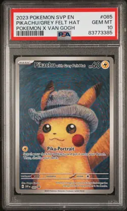 Pokemon Pikachu with Grey Felt Hat Van Gogh Full Art Promo SVP EN 085 PSA 10 - Image 1
