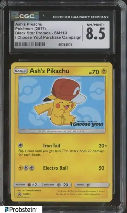 2017 Pokemon BSP I Choose You! Purchase Campaign #SM113 Ash's Pikachu CGC 8.5 - Image 1