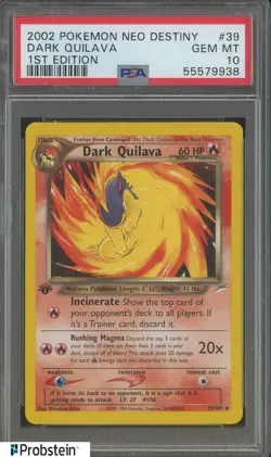 2002 Pokemon Neo Destiny 1st Edition #39 Dark Quilava PSA 10 GEM MINT - Image 1