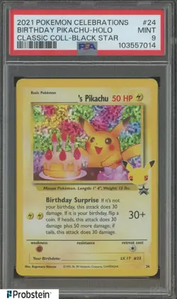2021 Pokemon Celebrations Classic BSP #24 Birthday Pikachu Holo PSA 9 MINT - Image 1