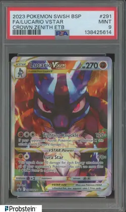 2023 Pokemon SWSH BSP Crown Zenith ETB #291 FA Lucario VStar PSA 9 - Image 1