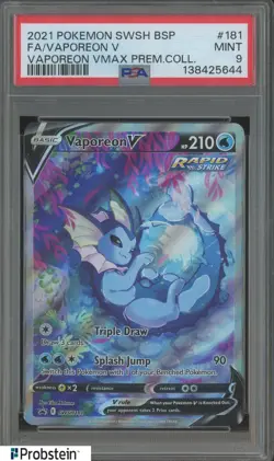 2021 Pokemon SWSH PC BSP Alternate Art UR #SWSH181 Vaporeon V PSA 9 - Image 1