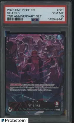 2025 One Piece EN 2nd Anniversary Set #001 Shanks PSA 10 GEM MINT - Image 1