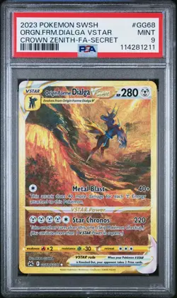 PSA 9 Origin Forme Dialga VSTAR GG68 Crown Zenith Secret Rare Gold Pokemon Card - Image 1