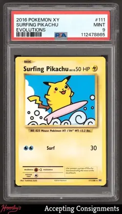 2016 Pokemon XY Evolutions #111 Surfing Pikachu PSA 9 MINT - Image 1