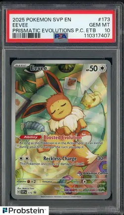 2025 Pokemon SVP EN Prismatic Evolutions PC ETB #173 Eevee PSA 10 - Image 1