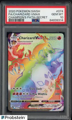 2020 Pokemon SWSH Champion's Patch Secret #074 FA Charizard VMAX PSA 10 - Image 1