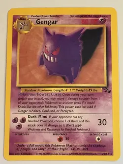 1999 Vintage Pokemon TCG (Fossil Set) - Gengar 20/62 Rare, Non Holo-NM - Image 1