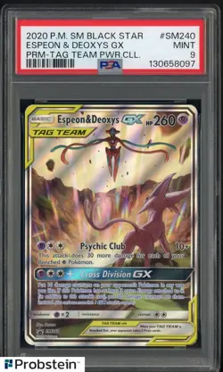2020 Pokemon SM BSP Tag Team Power Collection #SM240 Espeon & Deoxys GX PSA 9 - Image 1