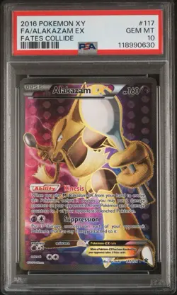 2016 Pokemon Fates Collides Full Art Alakazam #117 PSA 10 - Image 1