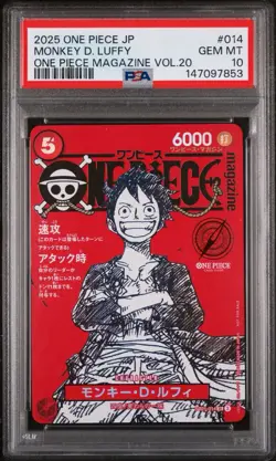 2025 ONE PIECE JPN PROMOS ONE PIECE MAGAZINE VOL.20 #014 MONKEY D. LUFFY PSA 10 - Image 1