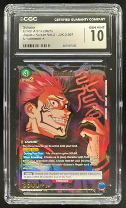2025 Union Arena Sukuna Jujutsu Kaisen Vol 2 JJK-2-007 Uncommon CGC 10 Gem Mint - Image 1