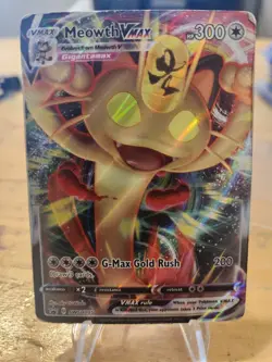POKEMON MEOWTH VMAX STANDARD SIZE PROMO CARD SWSH005 HOLO RARE MP - Image 1