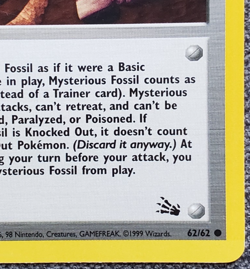 1st Edition Mysterious Fossil - Fossil - #62/62 - Vintage Pokemon Card 1999 WOTC - Image 4