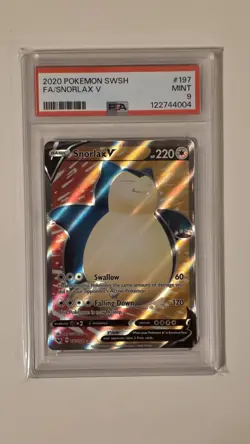 2020 Snorlax V 197/202 Pokemon Sword Shield Full Art Holo PSA 9 - Image 1