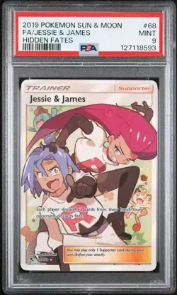 2019 POKEMON SUN & MOON HIDDEN FATES #68 FA/JESSIE & JAMES HIDDEN FATES PSA 9 - Image 1