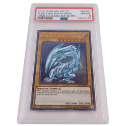 2018 Yu-Gi-Oh! Blue-Eyes White Dragon PSA 8 NM-MT – 1st Ed LCKC-EN001 Holo - Image 1